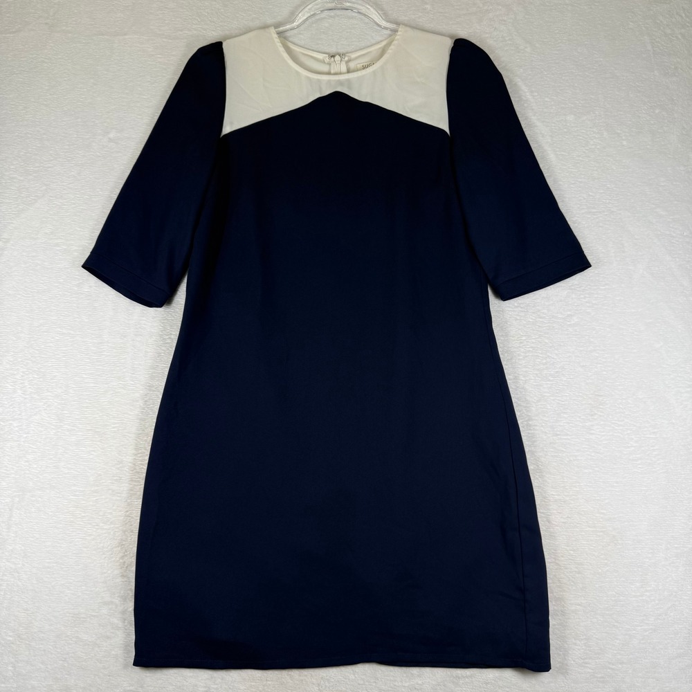 Sugarhill Boutique Navy Blue White Colorblock Shift Dress US 2 UK 8 Mod Retro